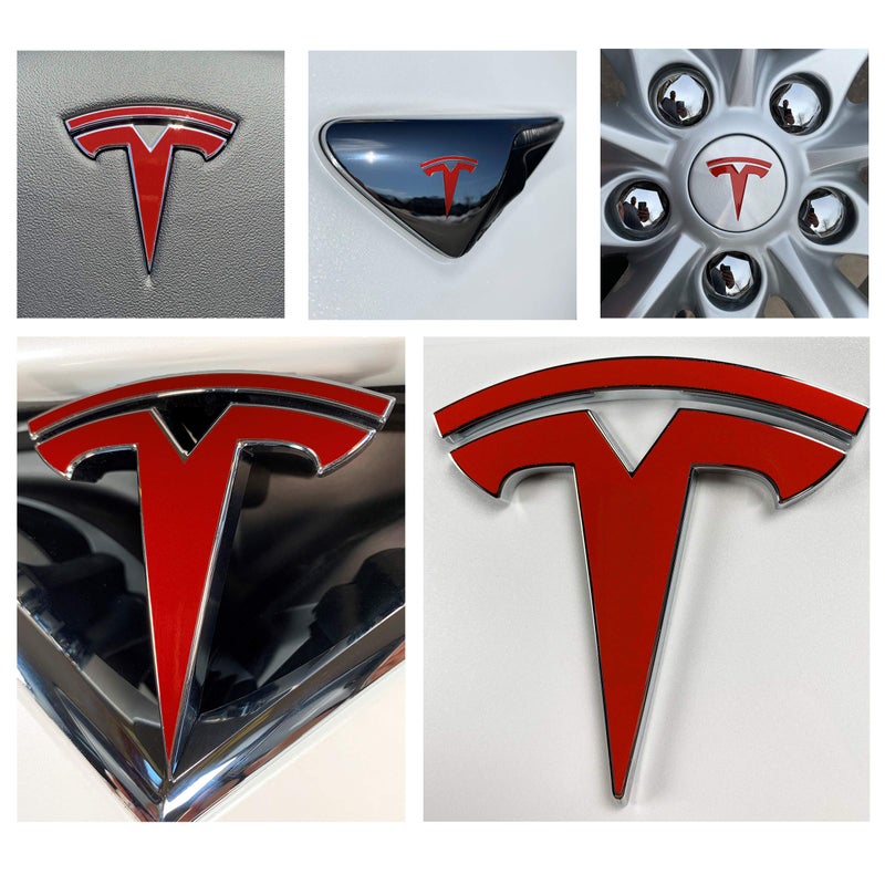 Custom Cut Graphics Logo Decal Overlay Stickers for Tesla Model S, Facelift (4/2016 to 1/2021), 14-pc Set (Gloss Red) - Image 1